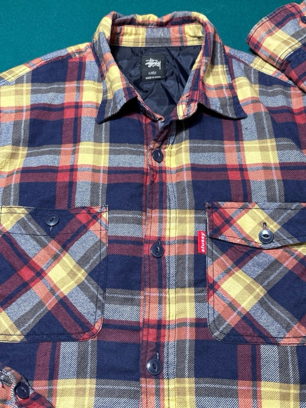 Stussy Men's Insulated Plaid Flannel Button-Up Shirt , XL , $54